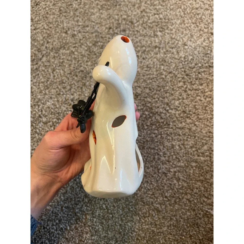 Vintage Halloween ghost boo Ceramic Hand Painted Tea Light Candle bats‎ 6.5
